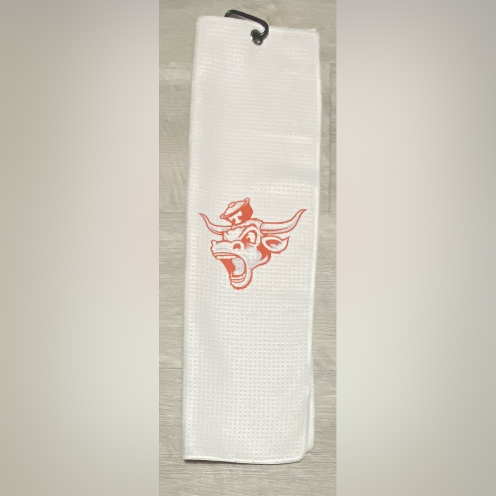 Texas Longhorns Golf Towel, 12 x 20, with carabiner, White